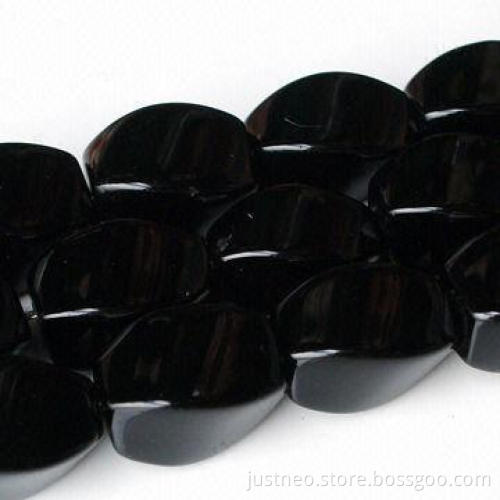 Black twisted cuboid semi precious agate gemstone, beads strand, polished finish